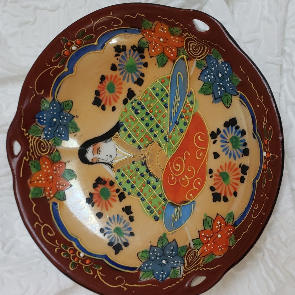 Antique Japanese Moriage small 6" Trinket Dish Bowl